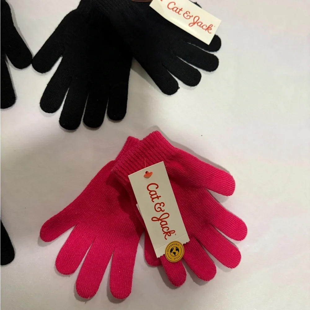 Cat & Jack Kids two pairs Pink-black, black-black,beige and black Knit Gloves…15